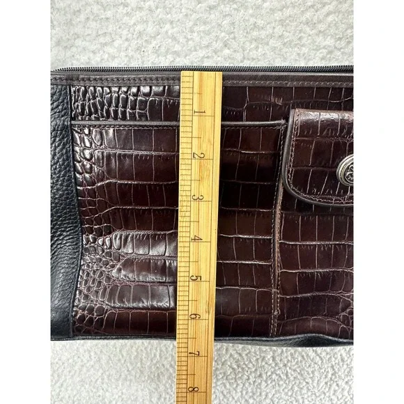 Brighton Croc Embossed Leather Shoulder Bag Purse Brown Black Silver Hardware - Picture 6 of 11